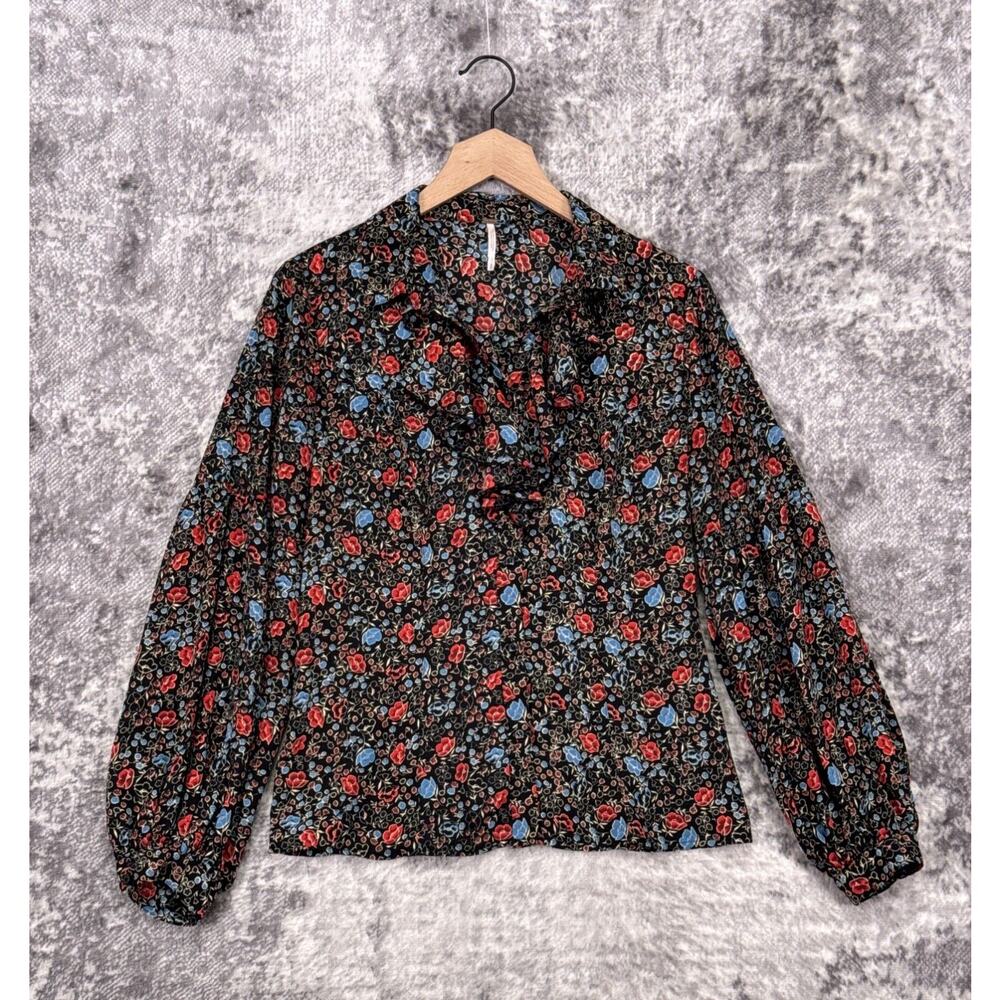 Free People Top Small Womens Floral Long Balloon Sleeve Blouse